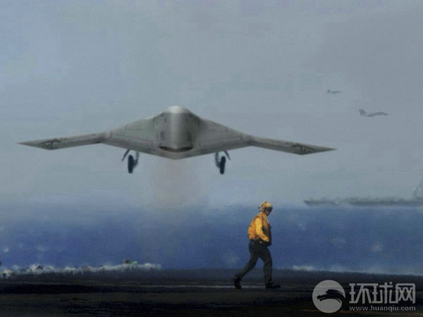 資料圖：X-47B無人機(jī)在航母上起降想象圖。